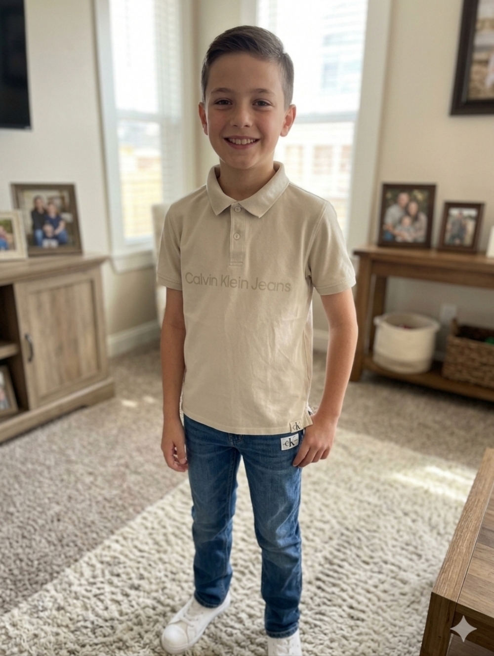 Calvin Klein Jeans Boys Cream Collared Polo
